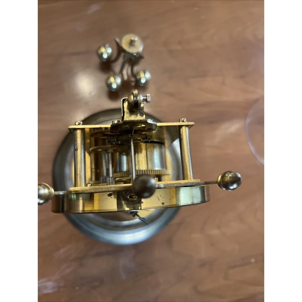 VTG Kieninger & Obershell Gold Torsion Clock w/Glass Dome & Key-Needs repair